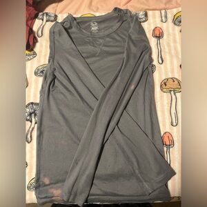 Grey long sleeve, worn a few times and has a small bleach stain on the bottom